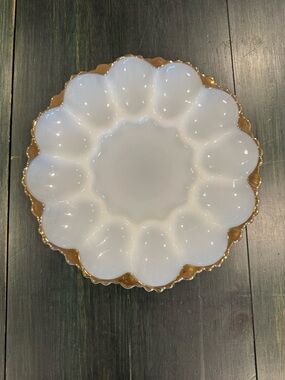 Vintage Anchor Hocking Fire-King milk glass deviled egg serving plate